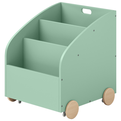 Towy Kinderbücherregal mit 3 Ablagefächern und Geheimfach, grün/natur, 43 x 40 x 43 cm
