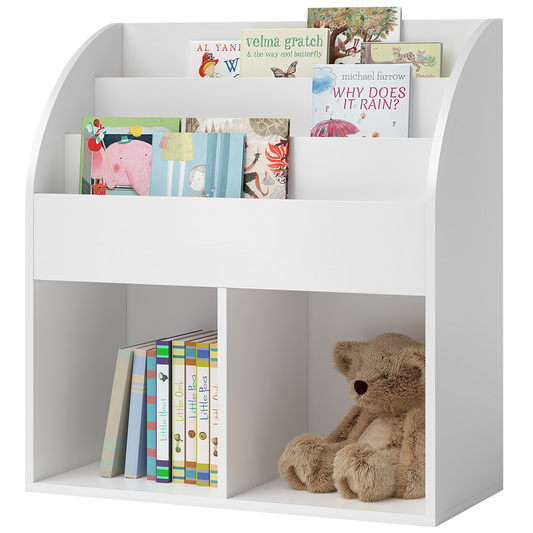 Koro Kinderregal, weiß, mit 3 Fächern für Bücher und 2 Fächern für Aufbewahrungsboxen