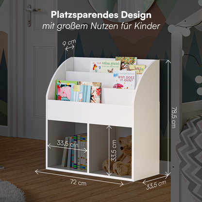 Koro Kinderregal, weiß, mit 3 Fächern für Bücher und 2 Fächern für Aufbewahrungsboxen