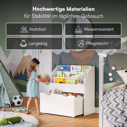 Koro Kinderregal, weiß, mit 3 Fächern für Bücher und 1 Schublade