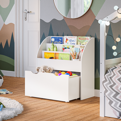 Koro Kinderregal, weiß, mit 3 Fächern für Bücher und 1 Schublade