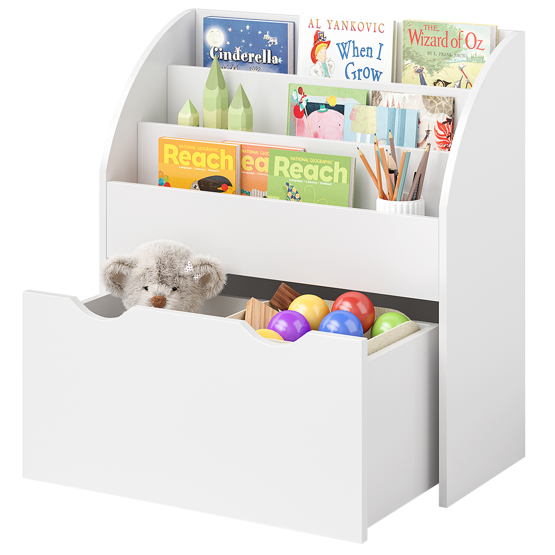 Koro Kinderregal, weiß, mit 3 Fächern für Bücher und 1 Schublade