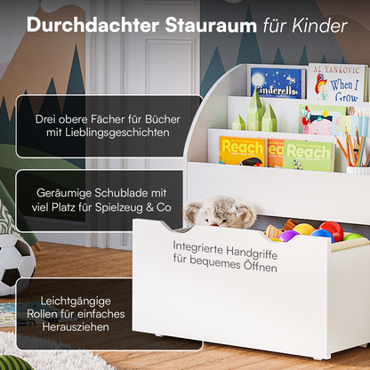 Koro Kinderregal, weiß, mit 3 Fächern für Bücher und 1 Schublade