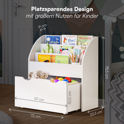 Koro Kinderregal, weiß, mit 3 Fächern für Bücher und 1 Schublade