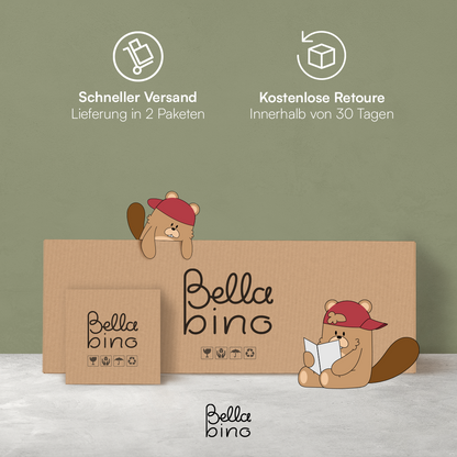 Koro Kinderregal, weiß, mit 3 Fächern für Bücher und 4 Fächern für Boxen, inkl. 4 Faltboxen (Affe/Löwe/Koala/Fuchs)