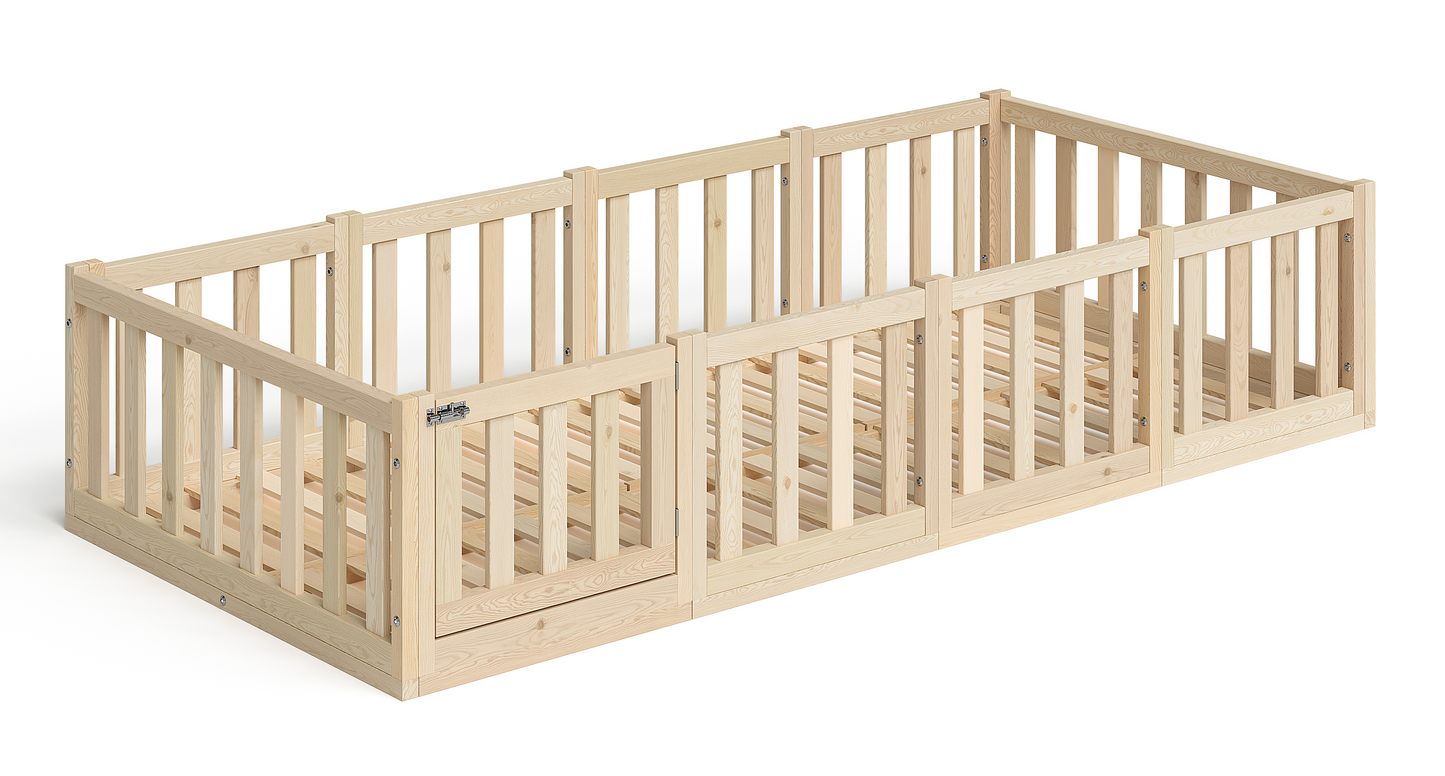 Tapi Bodenbett 90x200 cm mit Tür, natur lackiert, Kiefer massiv, inkl. Lattenrost