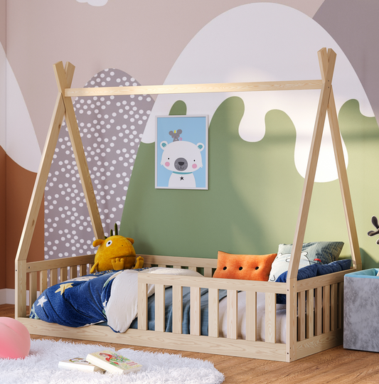 Tajo Tipi-Bodenbett inkl. Lattenrost, Kiefer massiv natur lackiert, 80x160 cm