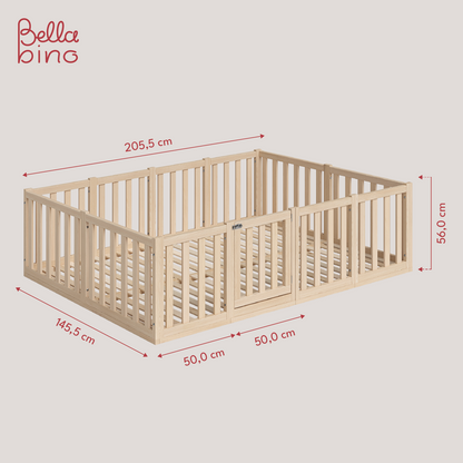 Tapi Bodenbett 140x200 cm mit extra hohem Gitter, mit Tür, natur lackiert, Kiefer massiv, inkl. Lattenrost