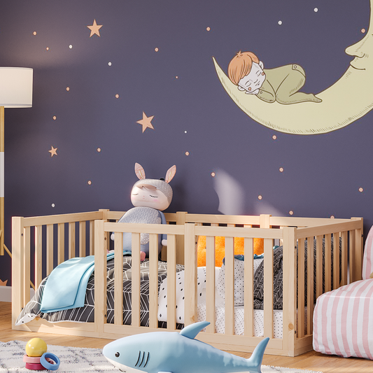 Tapi Bodenbett 80x160 cm mit extra hohem Gitter, natur lackiert, Kiefer massiv, inkl. Lattenrost