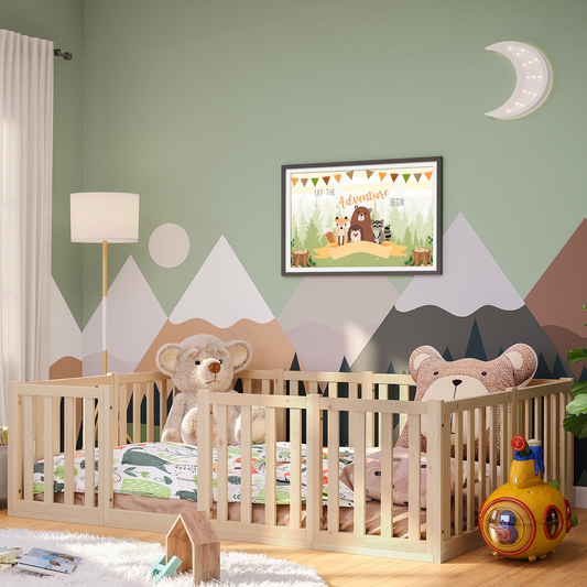 Tapi Bodenbett 140x200 cm mit extra hohem Gitter, natur lackiert, Kiefer massiv, inkl. Lattenrost