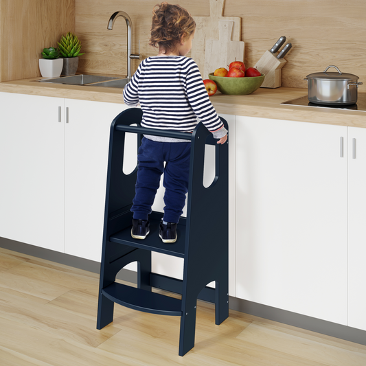 Luni Lernturm, Tritt 3-fach höhenverstellbar, grau lackiert, Birke Sperrholz