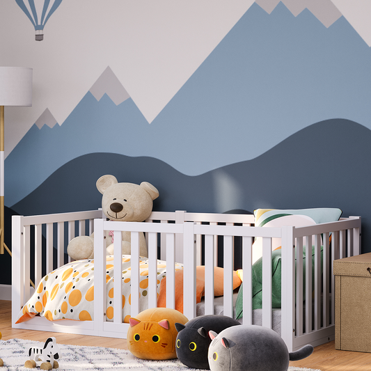 Tapi Bodenbett 80x160 cm mit extra hohem Gitter, weiß lackiert, Kiefer massiv, inkl. Lattenrost