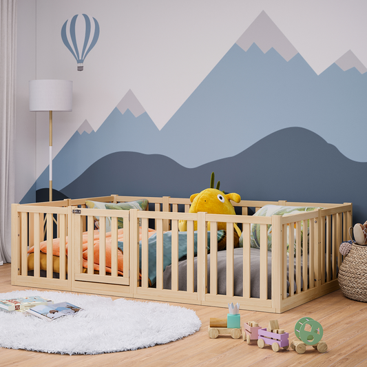 Tapi Bodenbett 120x200 cm mit extra hohem Gitter, mit Tür, natur lackiert, Kiefer massiv, inkl. Lattenrost