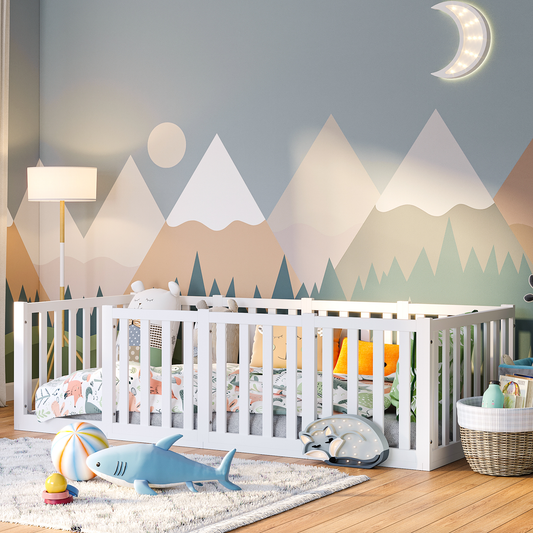 Tapi Bodenbett 90 x 200 cm mit extra hohem Gitter, weiß lackiert, Kiefer massiv, inkl. Lattenrost