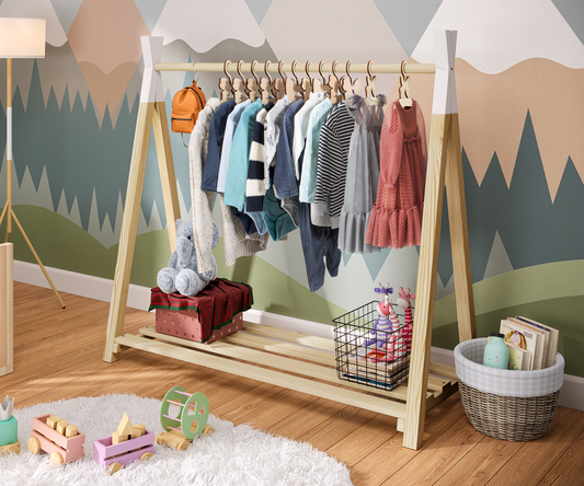 Ryck Tipi-Kleiderstange inkl. Schuhablagefläche, Kiefer massiv, natur mit weißen Spitzen