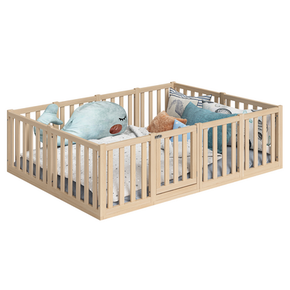 Tapi Bodenbett 140x200 cm mit extra hohem Gitter, mit Tür, natur lackiert, Kiefer massiv, inkl. Lattenrost