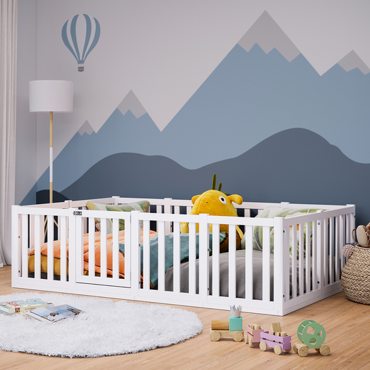 Tapi Bodenbett 120x200 cm mit extra hohem Gitter, mit Tür, weiß lackiert, Kiefer massiv, inkl. Lattenrost