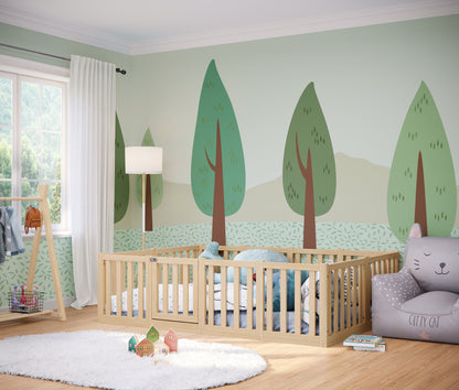 Tapi Bodenbett 140x200 cm mit extra hohem Gitter, mit Tür, natur lackiert, Kiefer massiv, inkl. Lattenrost