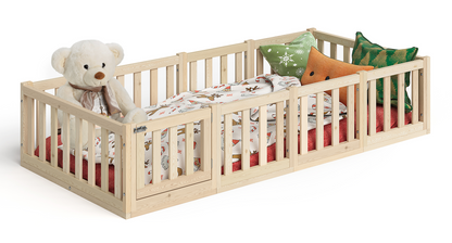 Tapi Bodenbett 90x200 cm mit Tür, natur lackiert, Kiefer massiv, inkl. Lattenrost