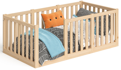 Tapi Bodenbett 80x160 cm mit extra hohem Gitter, natur lackiert, Kiefer massiv, inkl. Lattenrost