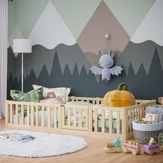 Tapi Bodenbett 120x200 cm mit Tür, natur lackiert, Kiefer massiv, inkl. Lattenrost und Rausfallschutz