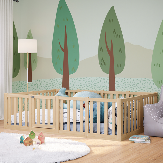 Tapi Bodenbett 140x200 cm mit extra hohem Gitter, mit Tür, natur lackiert, Kiefer massiv, inkl. Lattenrost