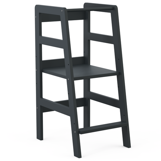 Milo Lernturm, Tritt 3-fach höhenverstellbar, grau lackiert, Kiefer Massivholz