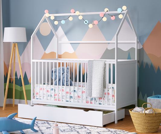 Nika Hausbett 70x140 cm mit Schublade, weiß lackiert, 3-fach höhenverstellbar, inkl. Lattenrost