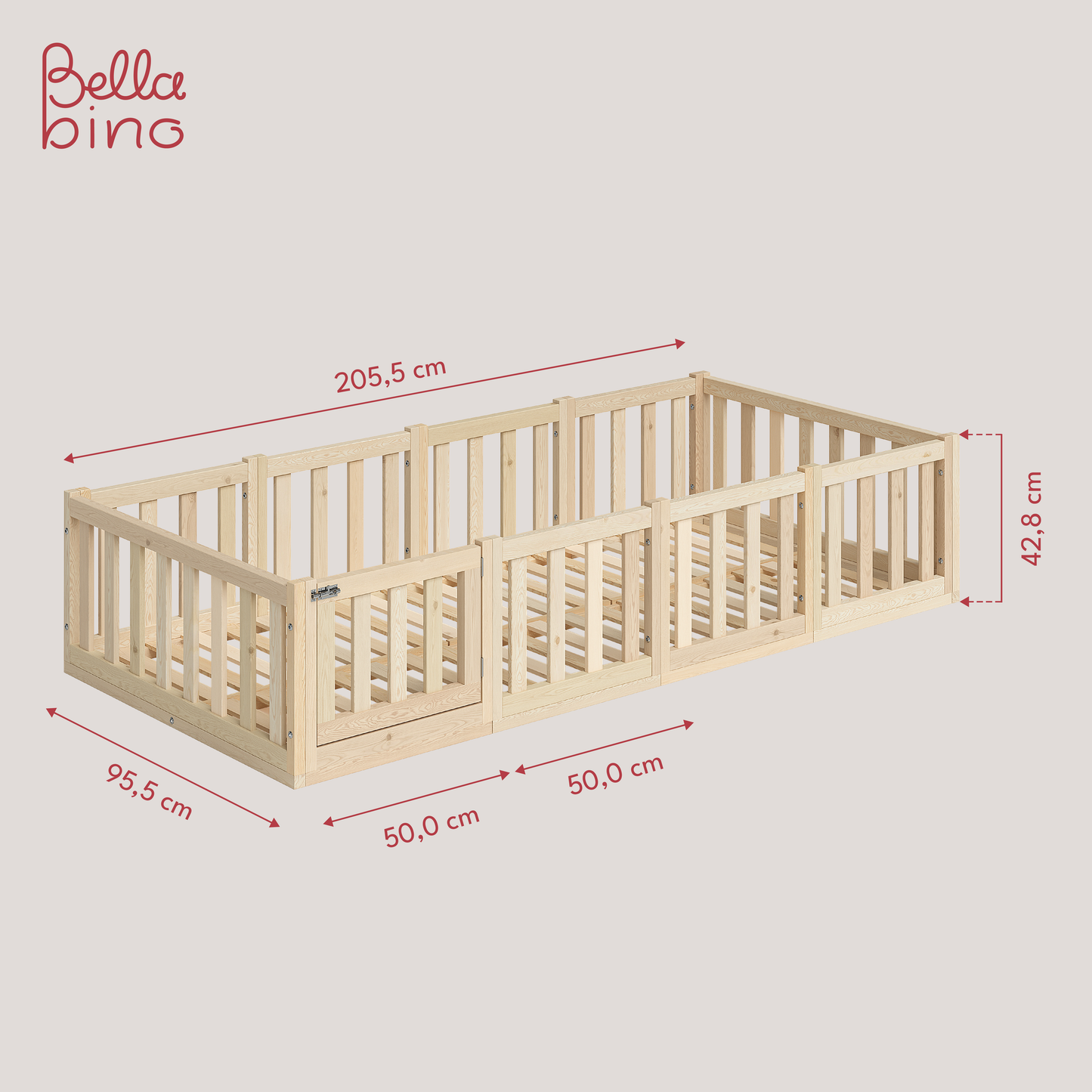 Tapi Bodenbett 90x200 cm mit Tür, natur lackiert, Kiefer massiv, inkl. Lattenrost
