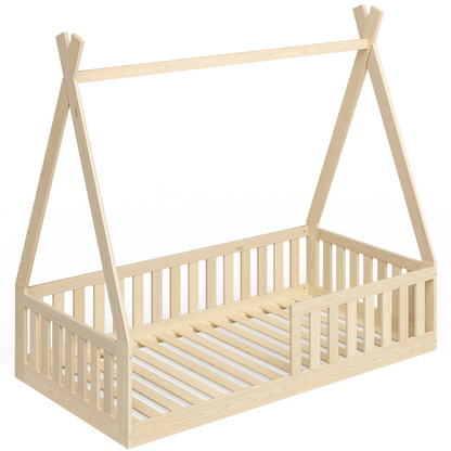 Tajo Tipi-Bodenbett inkl. Lattenrost, Kiefer massiv natur lackiert, 80x160 cm