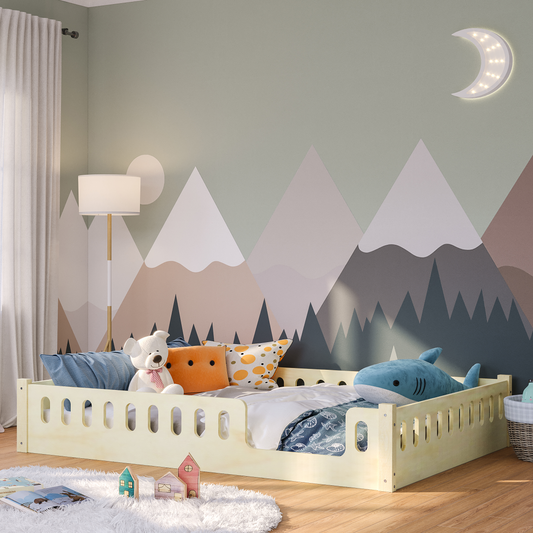 Miera Bodenbett mit Eingang, inkl. Rolllattenrost, Sperrholz Birke, natur, 140 x 200 cm