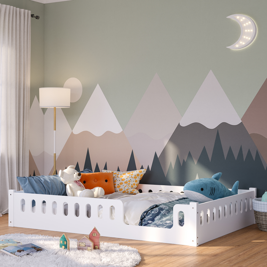 Miera Bodenbett mit Eingang inkl. Rolllattenrost, MDF, weiß, 140 x 200 cm