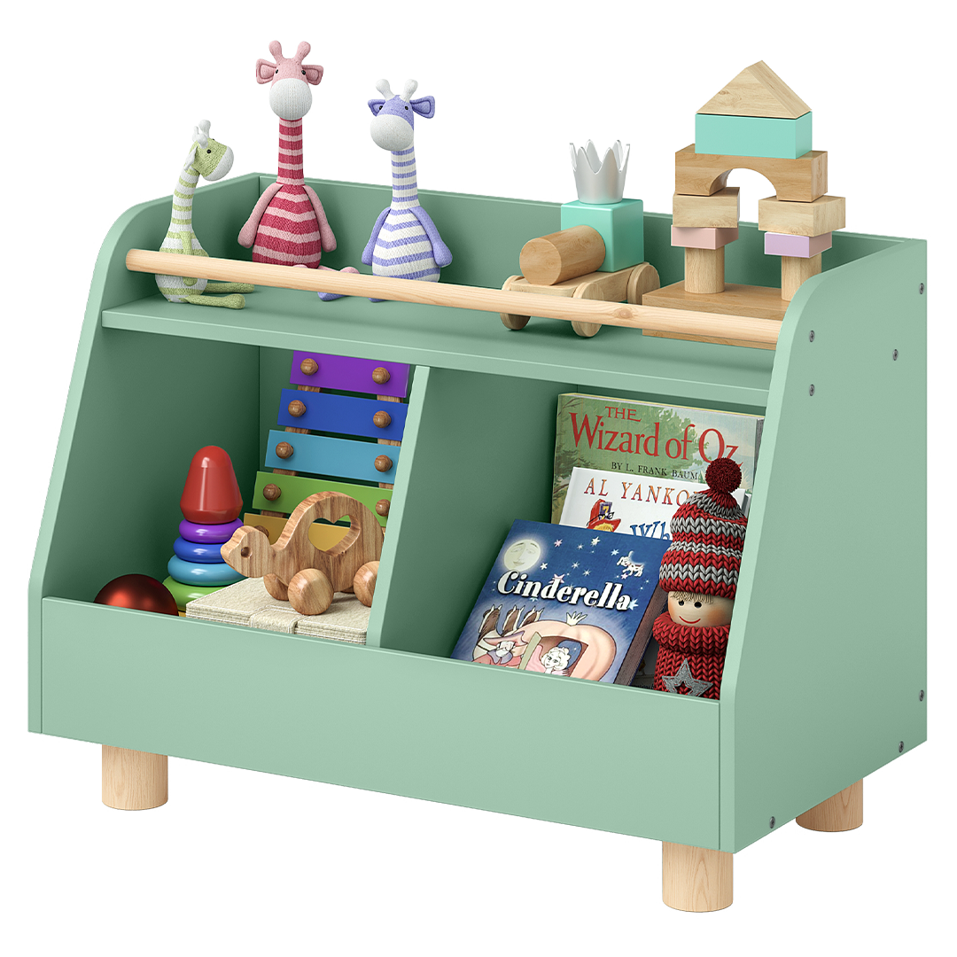 Belly Kinderregal, mit 2 Fächern für Spielzeug, grün/natur, 72 x 52 x 38 cm (BxHxT)