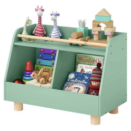 Belly Kinderregal, mit 2 Fächern für Spielzeug, grün/natur, 72 x 52 x 38 cm (BxHxT)
